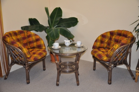 Ratanová sedací souprava Bahama hnědá 2+1, polstr MAXI okrový