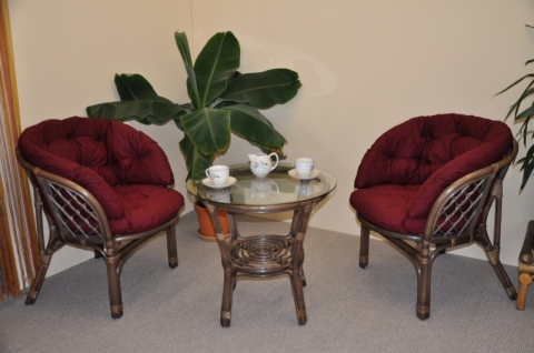 Ratanová sedací souprava Bahama hnědá 2+1, polstr MAXI vínový