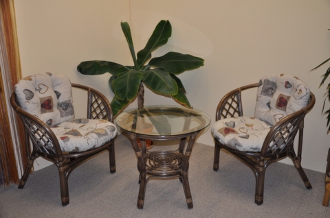 Ratanová sedací souprava Bahama hnědá 2+1, polstr motiv srdce LOVE