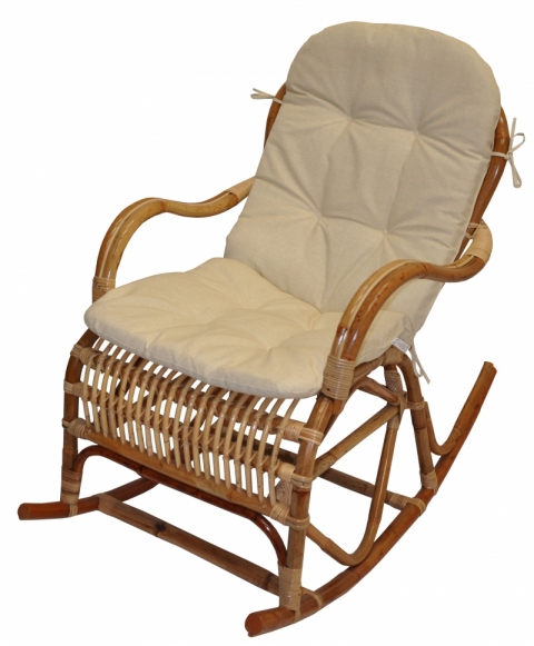 Houpací křeslo Klasik ratan semambo  natural - polstr béžový melír