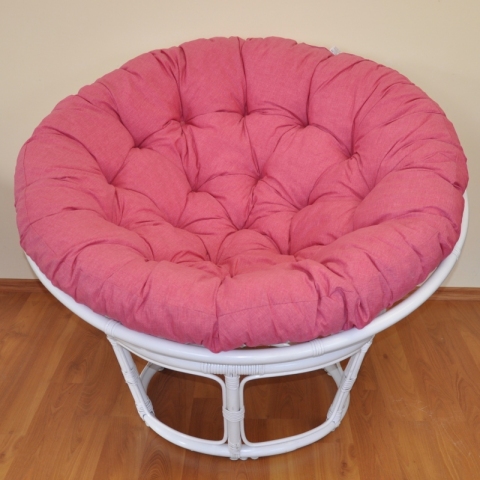 Ratanový papasan 100 cm bílý, polstr malinový melír