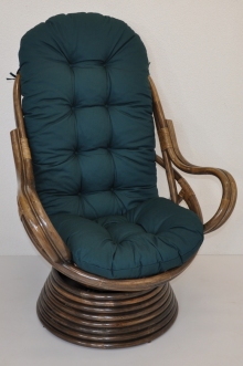 Ratanové houpací křeslo Swivel hnědé polstr zelený dralon