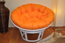 Ratanový papasan 115 cm bílý - polstr oranžový melír