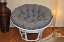 Ratanový papasan 115 cm bílý - polstr šedý melír