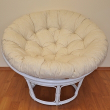 Ratanový papasan 110 cm bílý polstr béžový melír