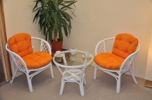 Ratanová sedací souprava Bahama bílá 2+1, polstry oranžový melír