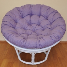 Ratanový papasan 110 cm bílý polstr fialový melír