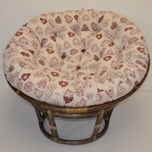 Ratanový papasan 100 cm hnědý polstr motiv červená srdce