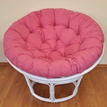 Ratanový papasan 110 cm bílý polstr malinový melír