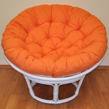 Ratanový papasan 100 cm bílý, polstr oranžový melír