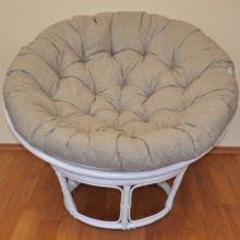 Ratanový papasan 100 cm bílý, polstr tmavě béžový melír