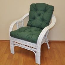 Ratanové křeslo Rio De Janeiro bílé - polstr tmavě zelený melír