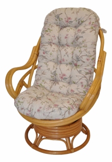 Ratanové houpací křeslo Swivel medové polstr motiv ptáci